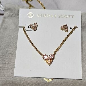 Kendra Scott Katy Gold Heart Stud Earrings & Necklace Pink Set